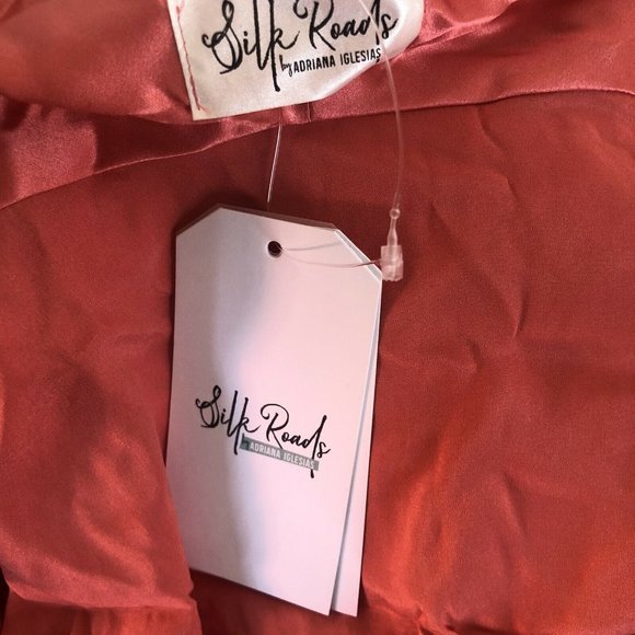 Silk Roads by Adriana Iglesias Tea Dress Coral Orange Mini Silk L NWT $342 - Picture 4 of 6